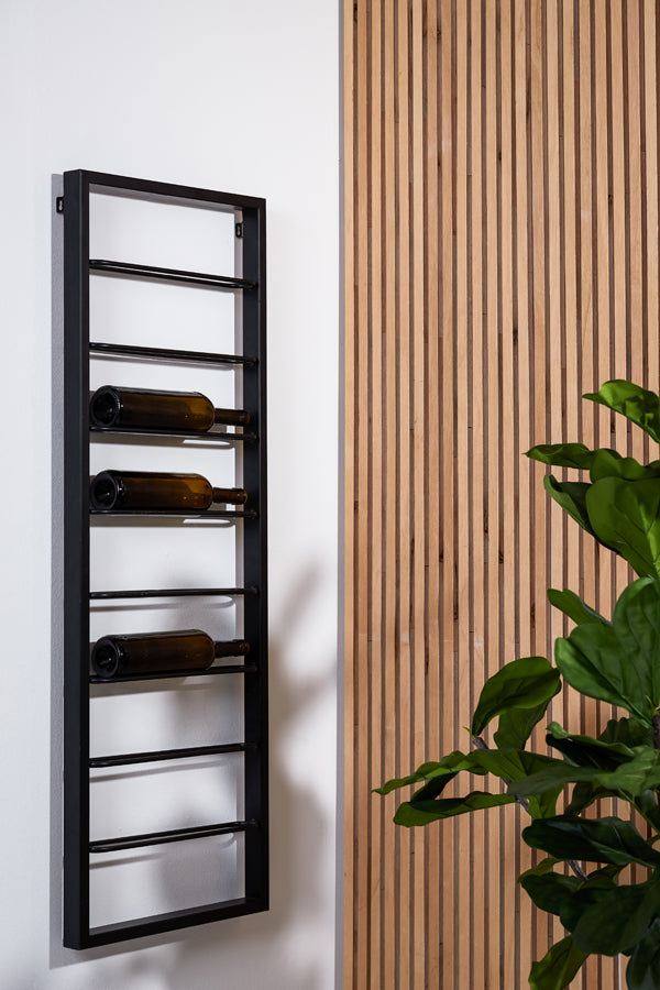 Sleek Black Macaben 8-Bottle Wine Rack, 42x6x120 cm