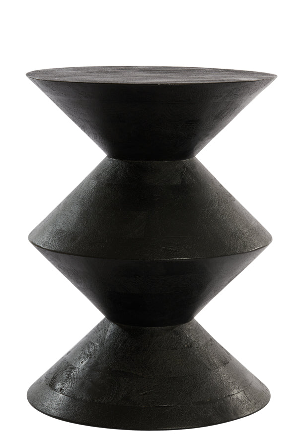 Mango Wood Round Side Table in Matte Black - 45x60 cm