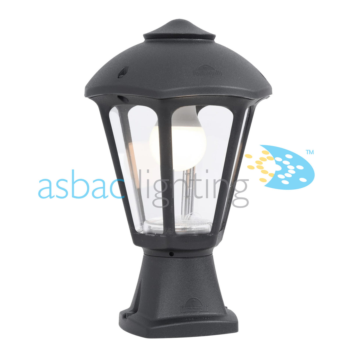 Giampy Disma 8.5W E27 LED CCT, Modern Pedestal Lantern, Black/Clear