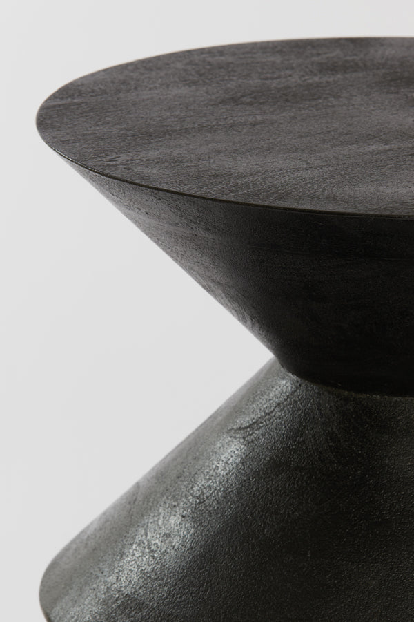 Mango Wood Round Side Table in Matte Black - 45x60 cm