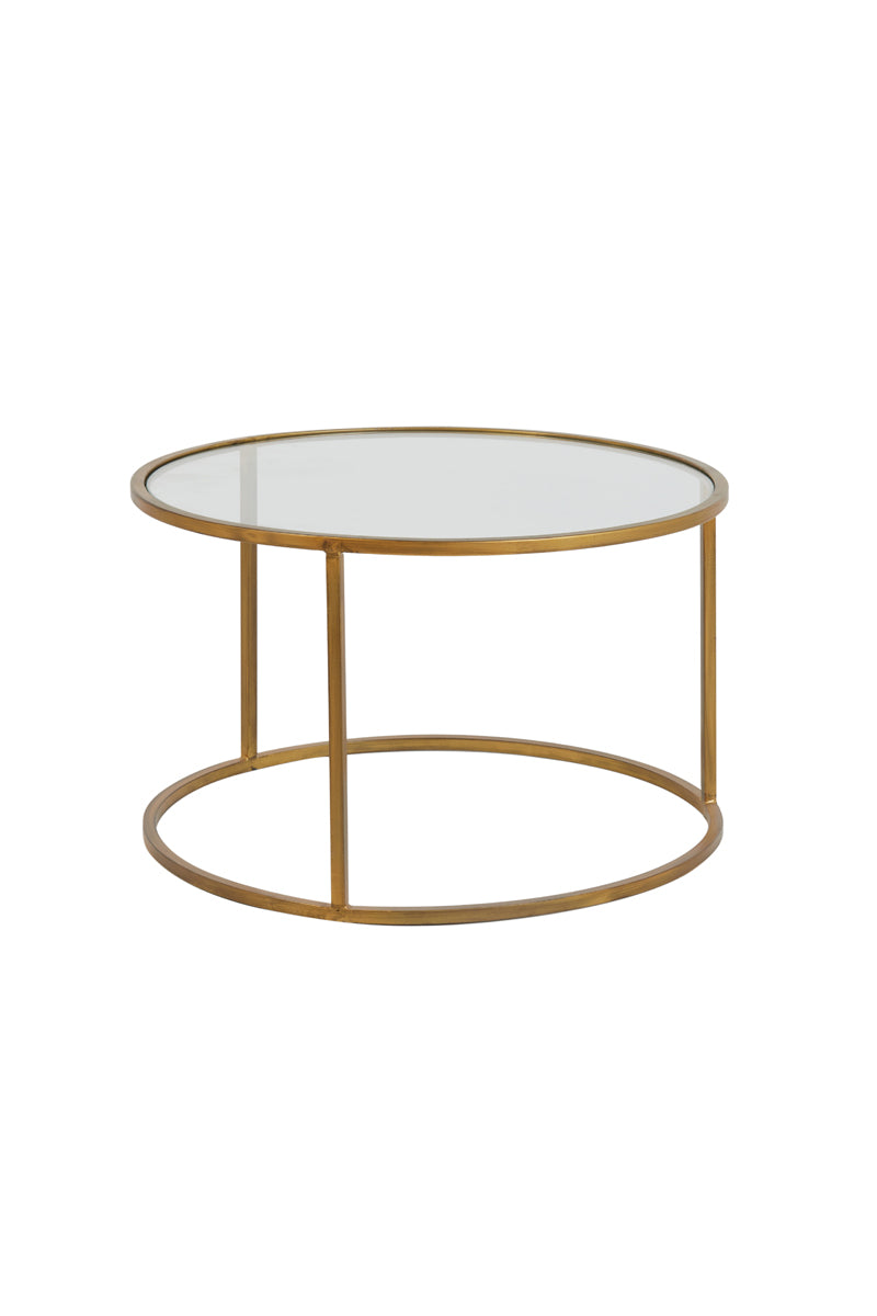 Elegant Nesting Coffee Tables with Gold Accents and Glass Tops (Set of 2) - Diameter 65x39 cm & 75x44 cm
