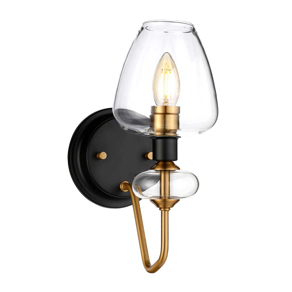 Exquisite Aged Brass Wall Sconce with Charcoal Black Accents