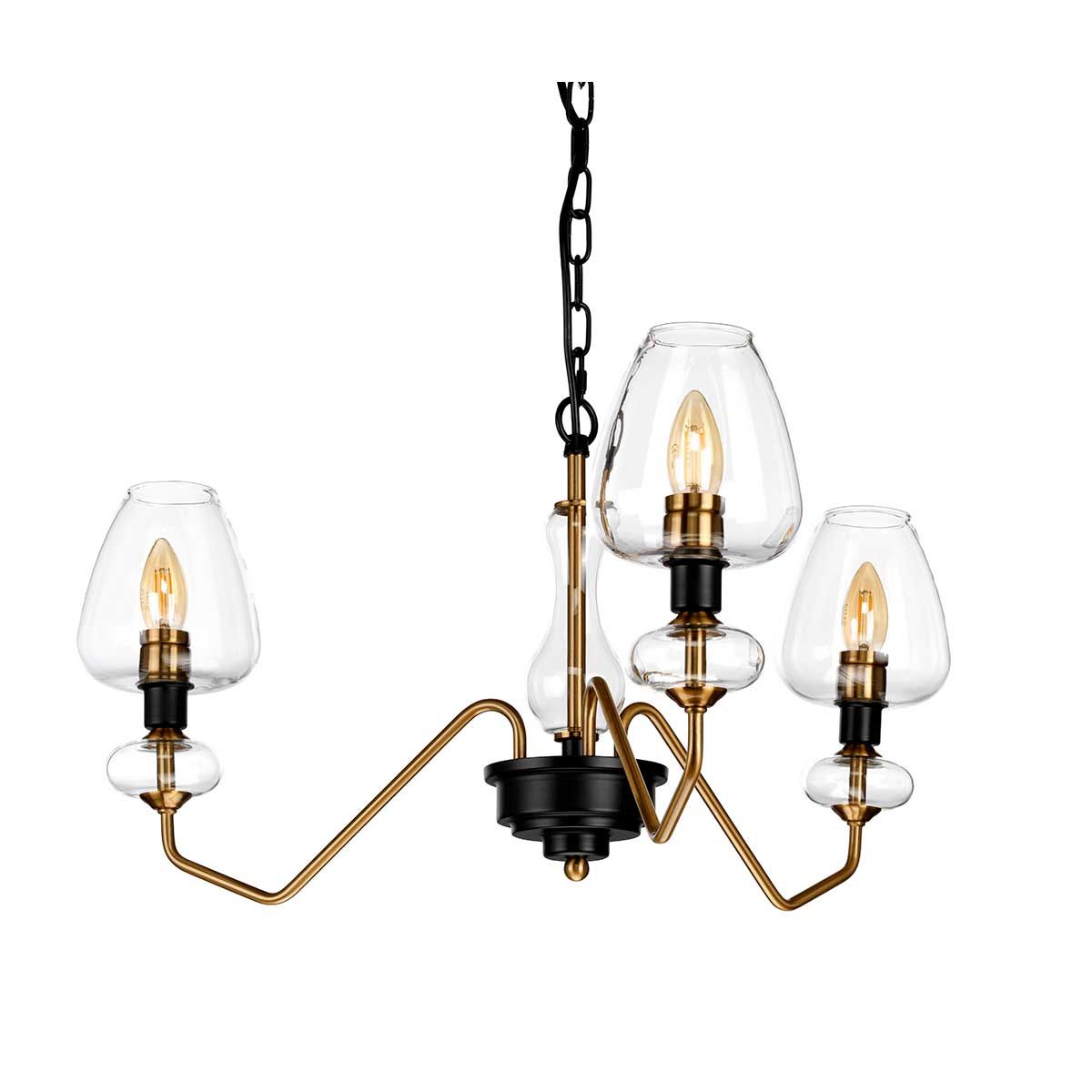 Mid-Century Modern Aged Brass Triple Pendant Light