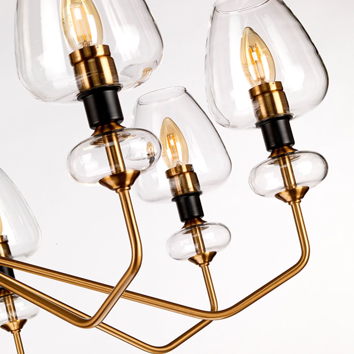 Armand 8-Light Angular Chandelier in Aged Brass and Charcoal Black