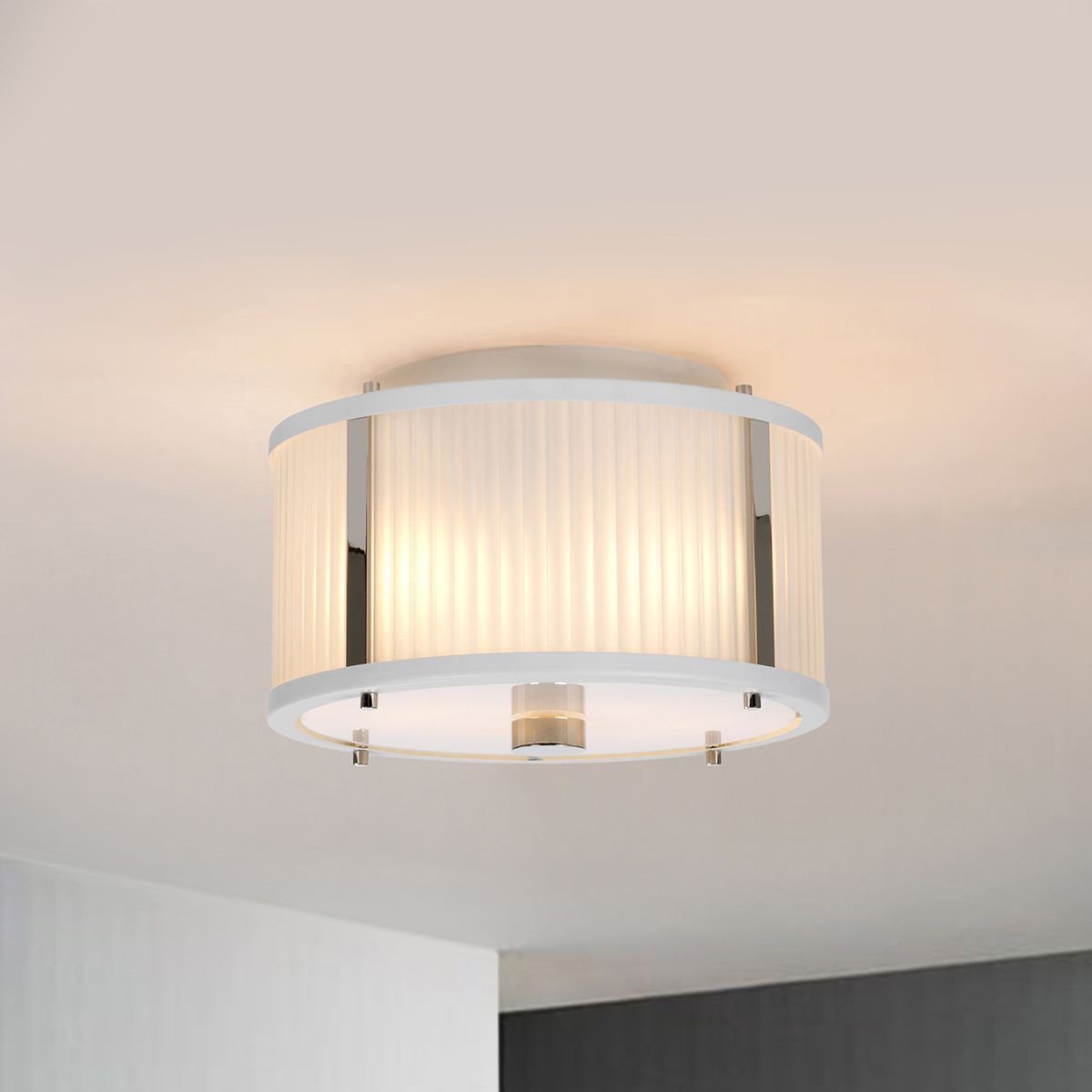 Corona Dual Light Pendant - White and Polished Nickel Finish
