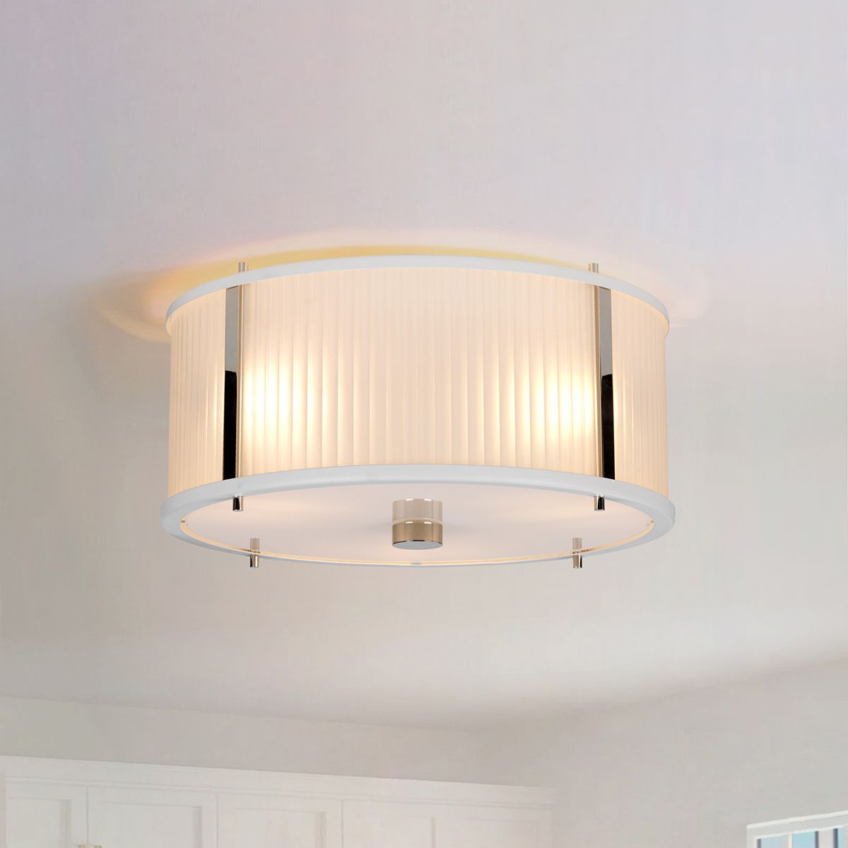 Contemporary 3-Light Pendant in White Satin and Polished Nickel Finish