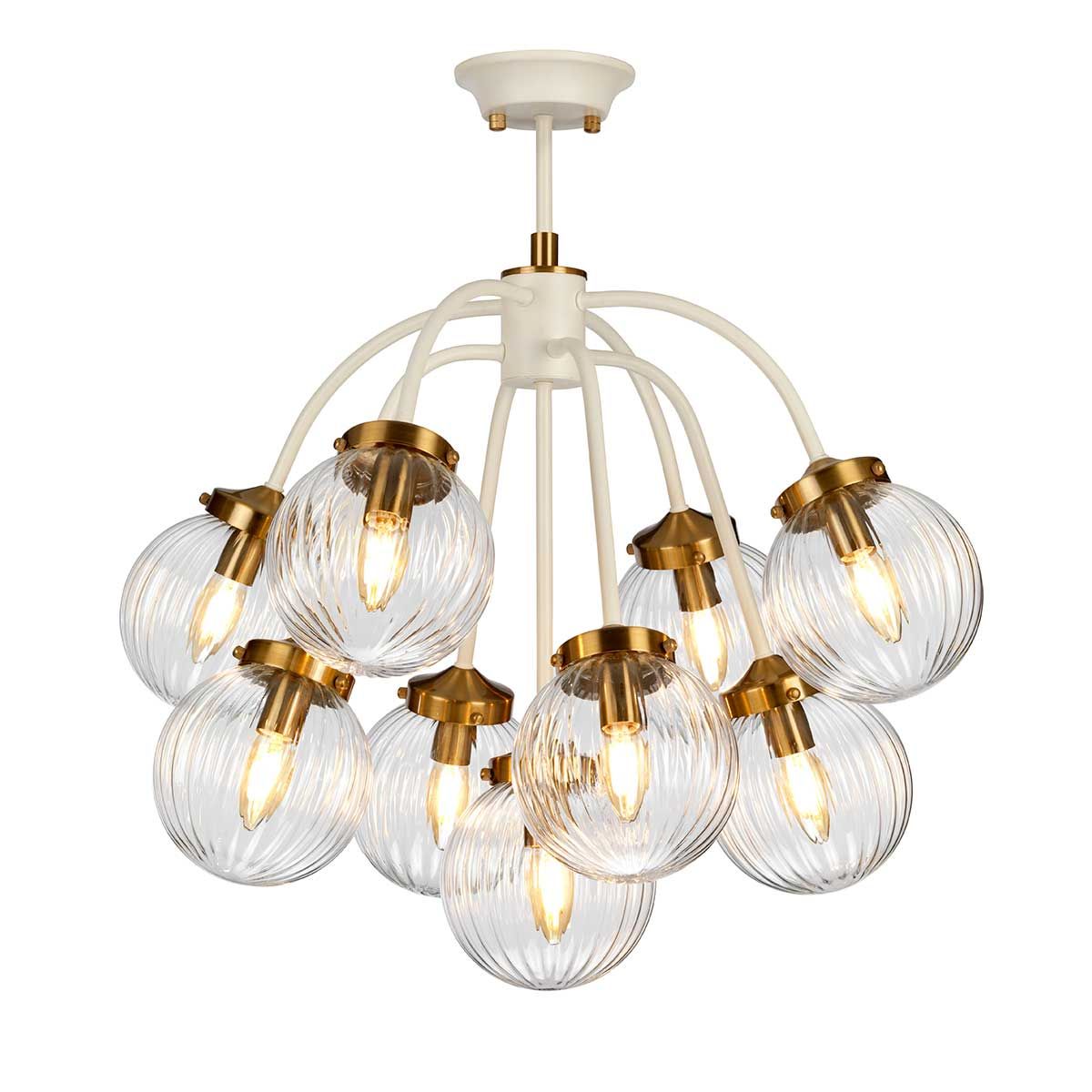 Cosmos Retro-Chic 9-Light Pendant in Cream and Brass