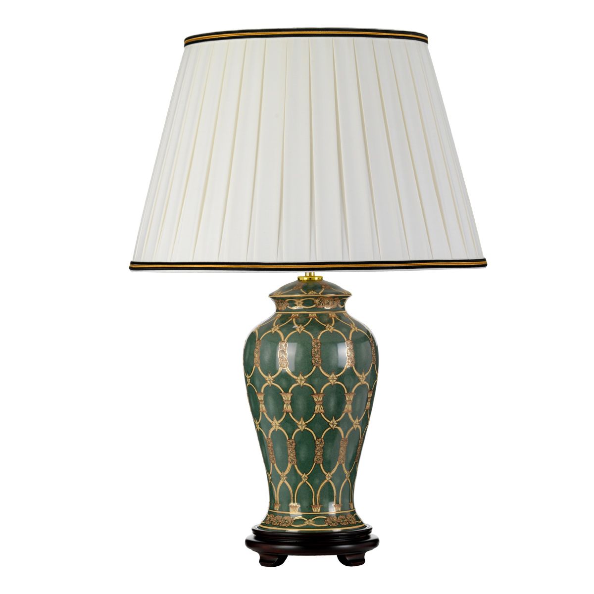 Sashi 1 Light Table Lamp With Tall Empire Shade Green with Gold and Brown