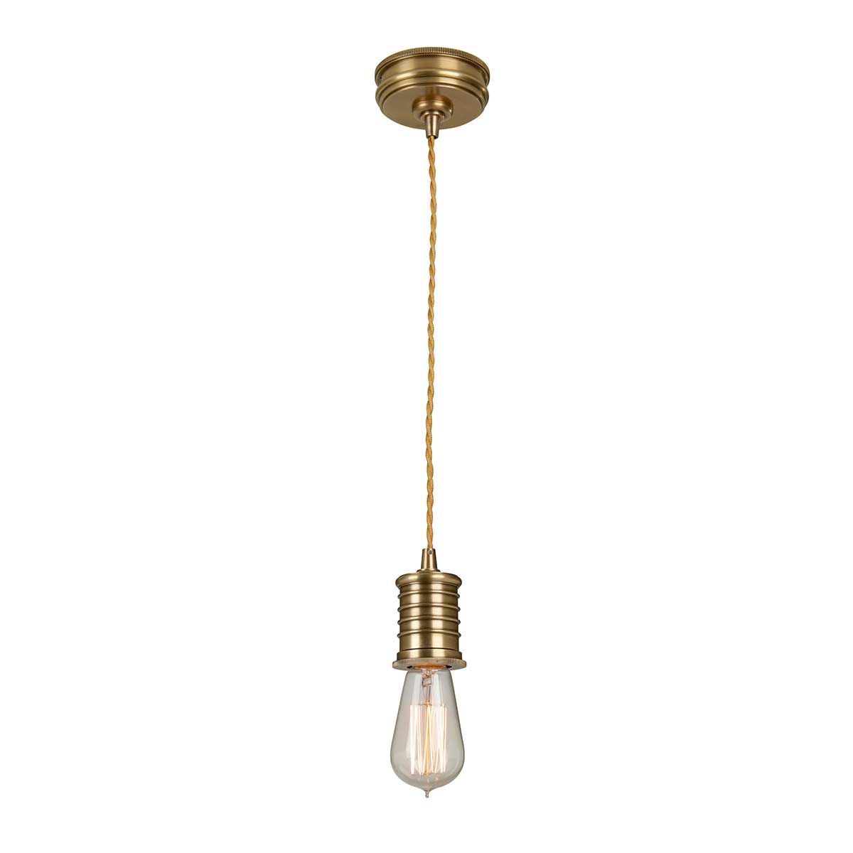 Aged Brass Vintage Pendant Light - Single Bulb Fixture