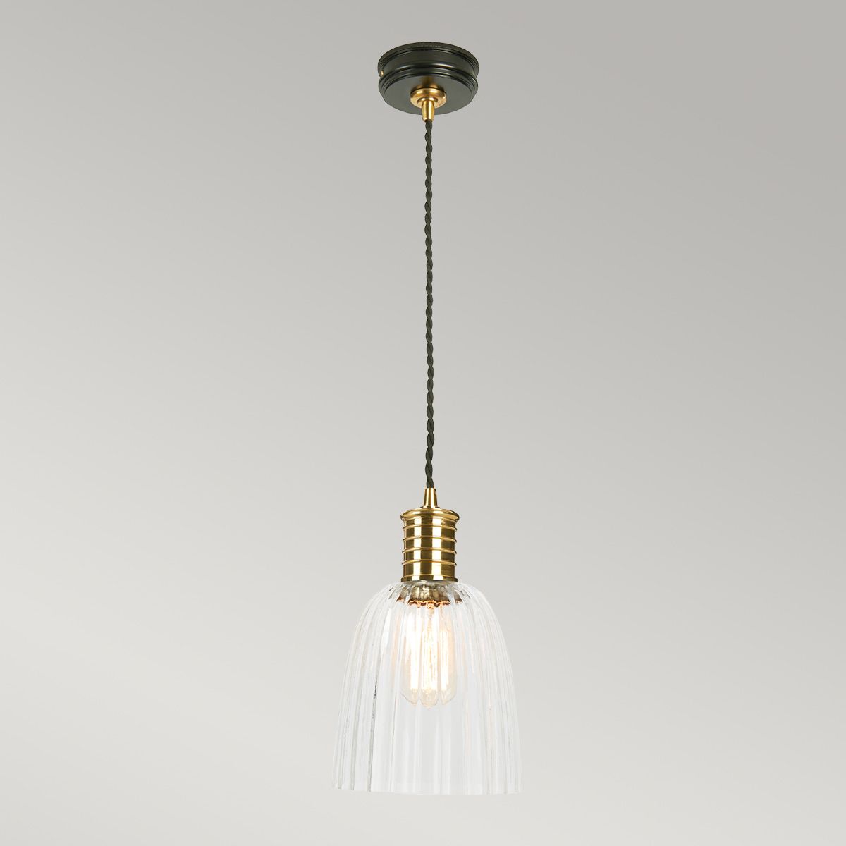 Vintage Black and Polished Brass Pendant Lamp Holder