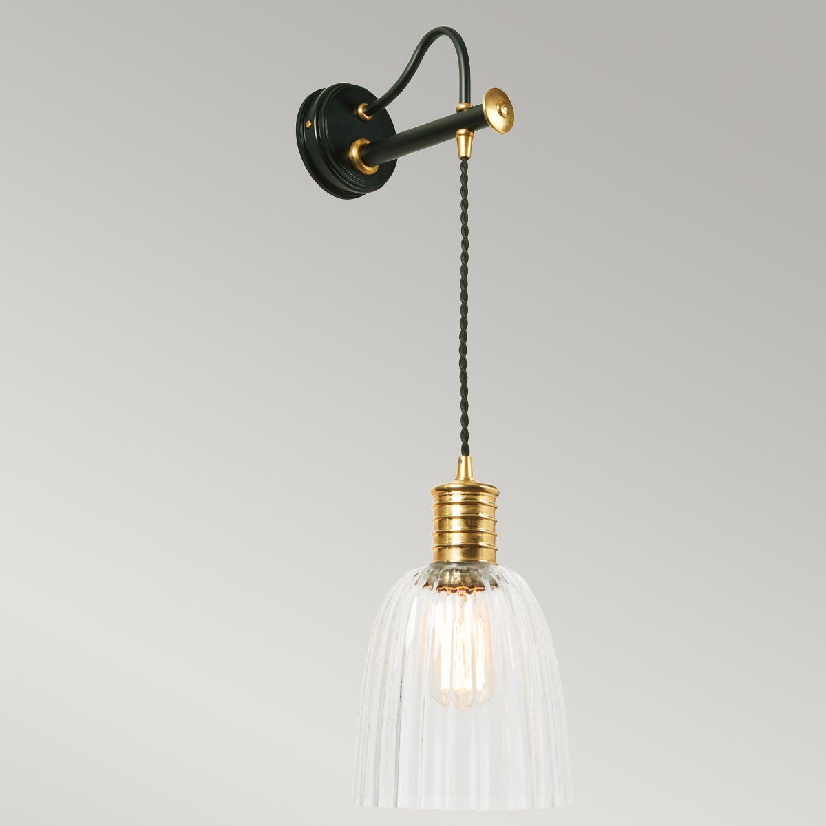 Douille Vintage-Style Wall Light in Black and Polished Brass Finish