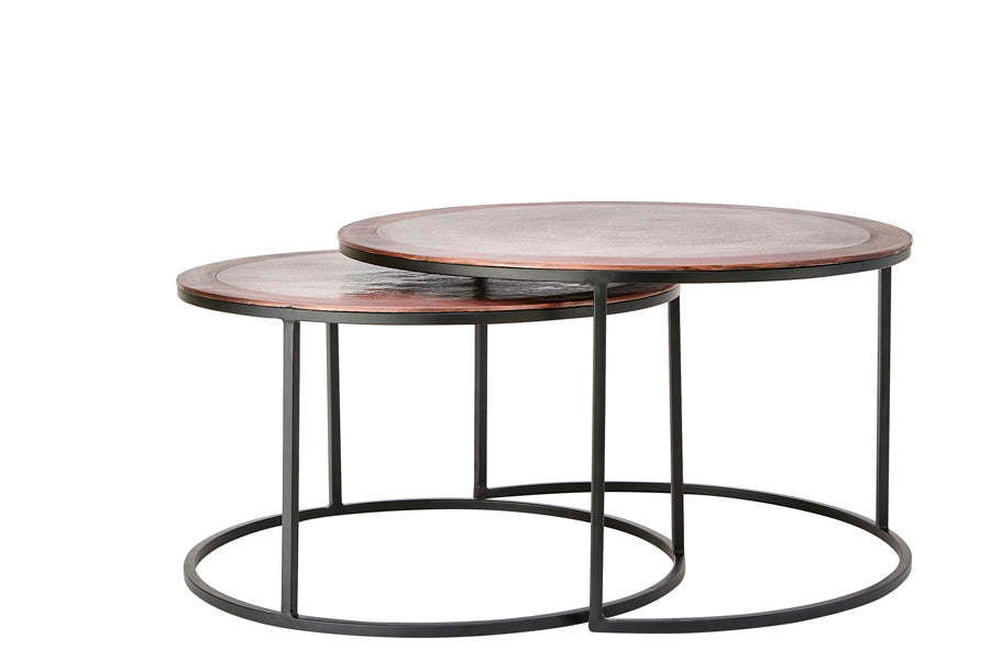 Modern Nesting Coffee Tables Set of 2 - Copper and Black Finish, 65/75cm Diameter