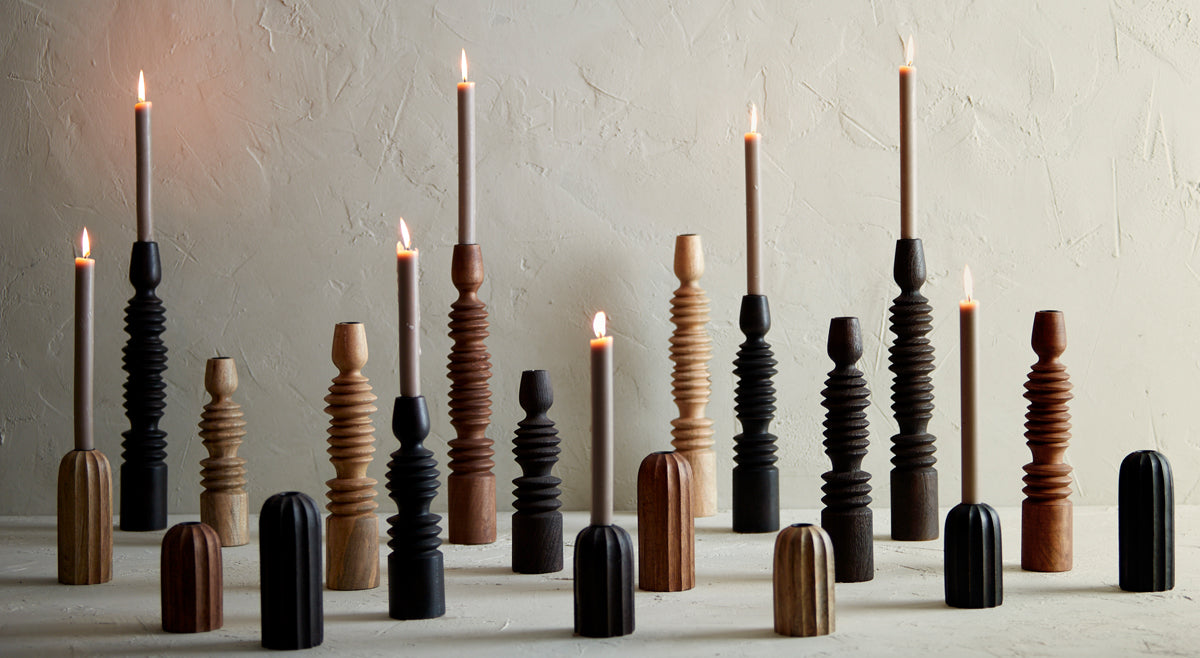 Elegant Dark Brown Wooden Candle Holder Ø7.5x45.5 cm