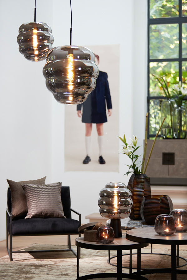Elegant Hanging Lamp with Smoked Glass and Matte Black Finish, 45x48 cm