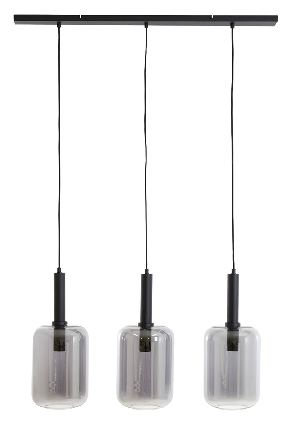 Suspended Trio Pendant Light with Black Frame and Smoked Glass Globes