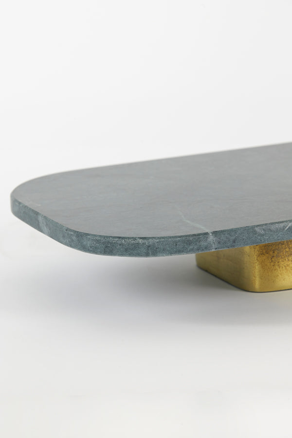 Elegant Marble Dish with Antique Bronze Base - 50x24x7 cm