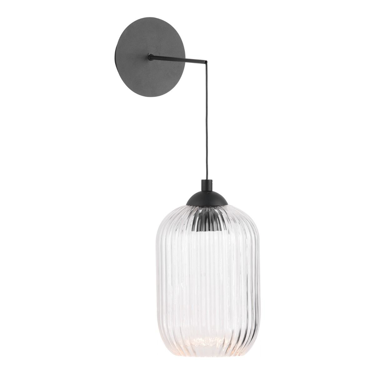 Eileen Pendant/Wall Light Matt Black and Ribbed Glass LED