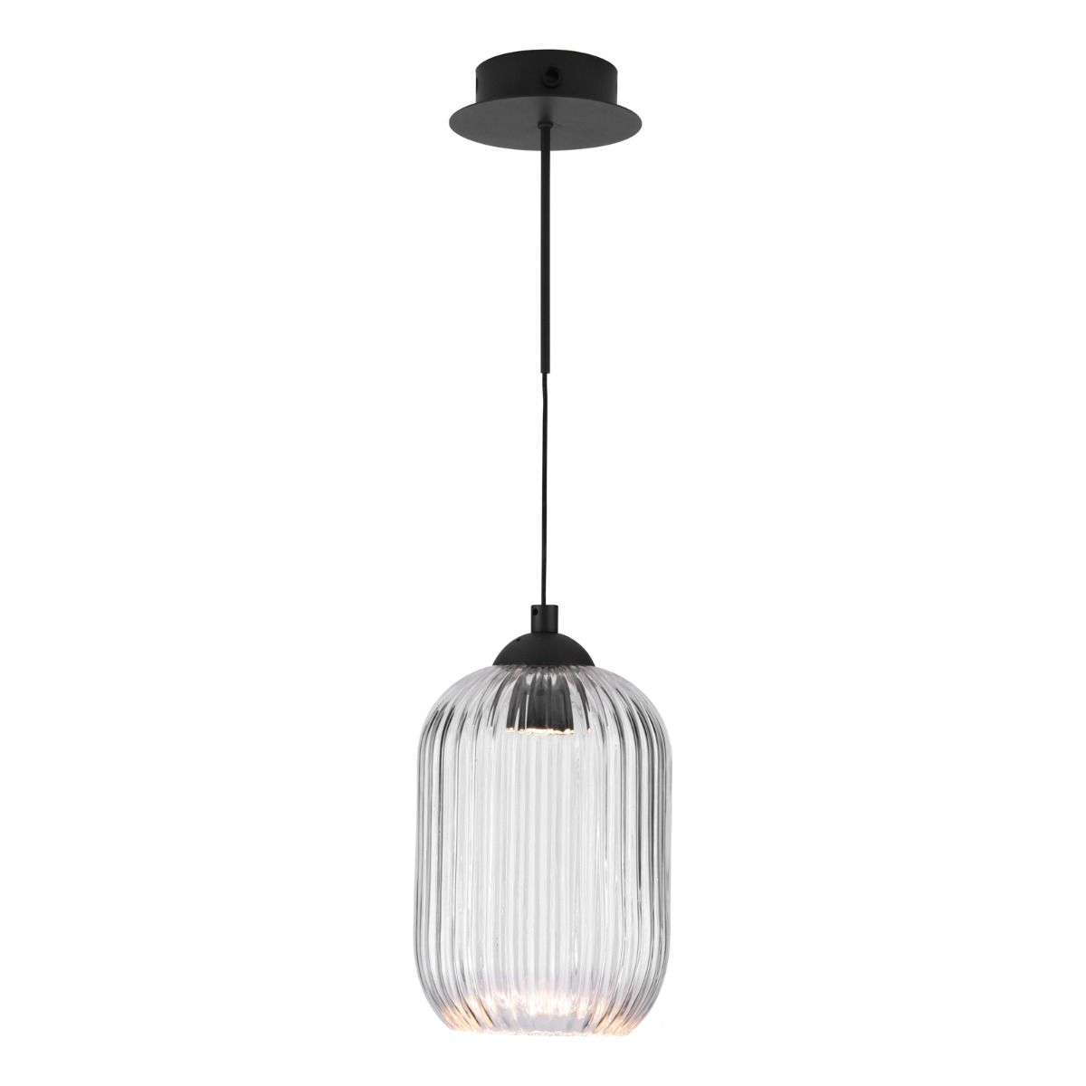 Eileen Pendant/Wall Light Matt Black and Ribbed Glass LED