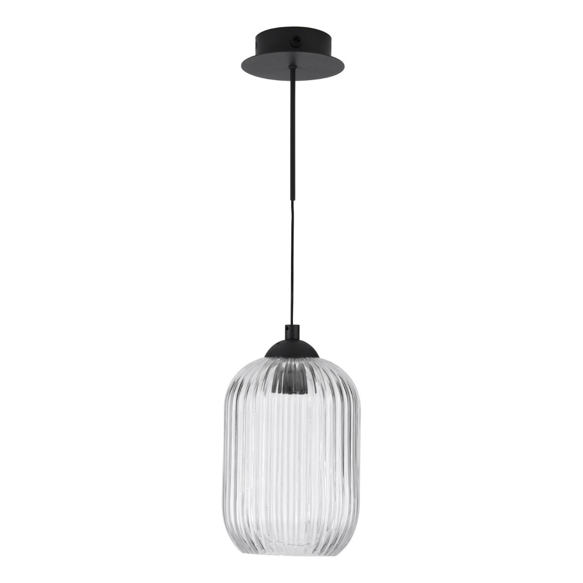 Eileen Pendant/Wall Light Matt Black and Ribbed Glass LED