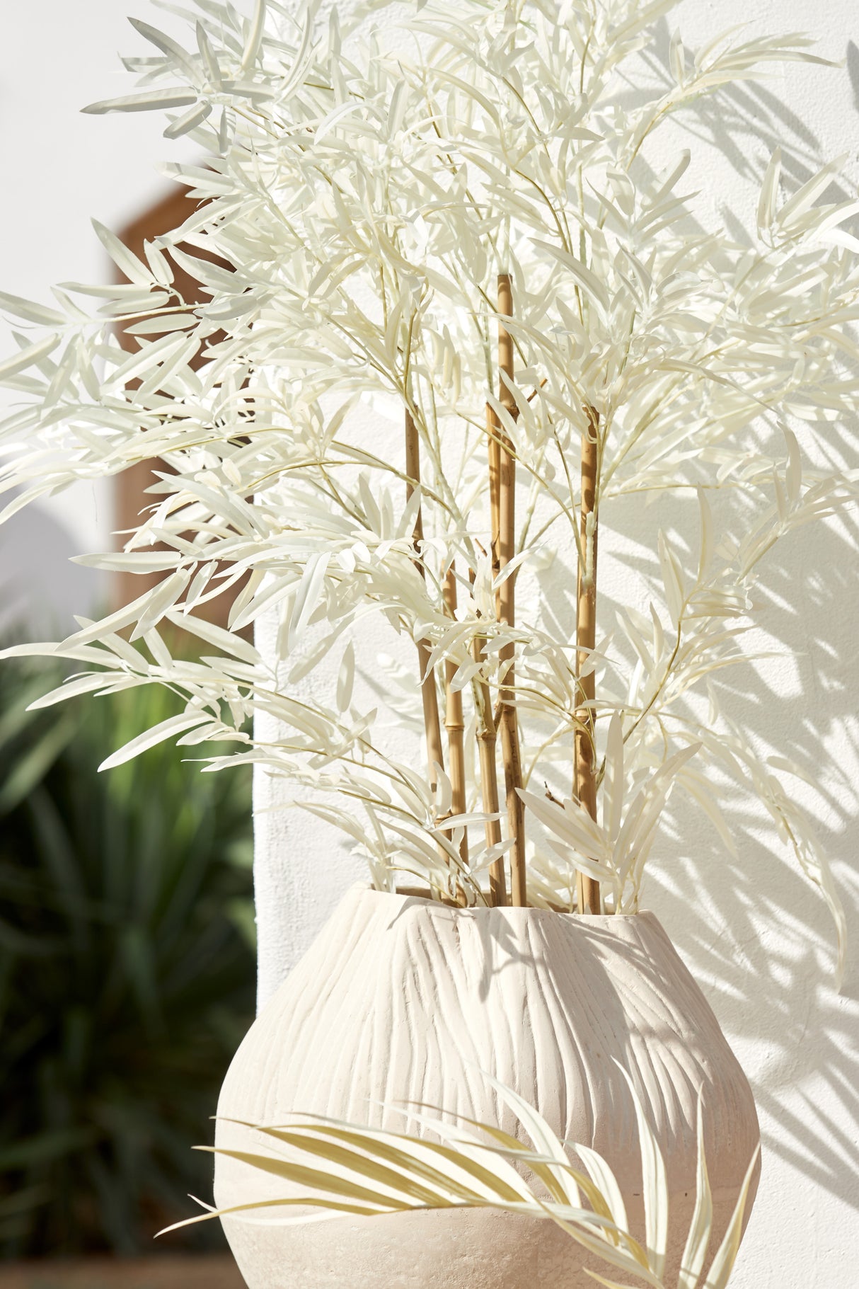 Elegant Bamboo & Cream Potted Ornament - 70x60x120 cm