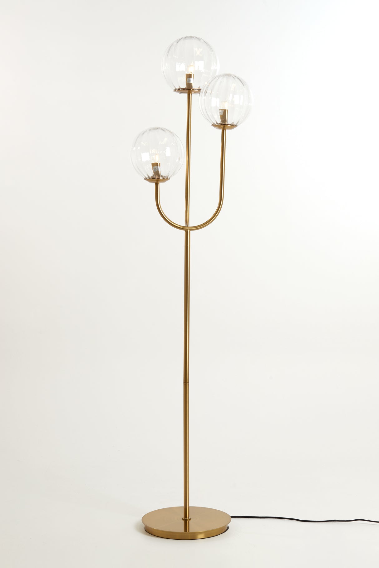Gold and Clear Glass Triple Light Floor Lamp 162 cm