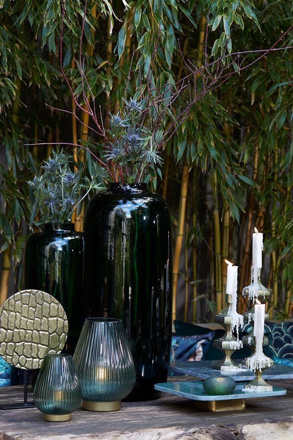 Emerald Gold Lustre Candle Holder, 10x9x17 cm