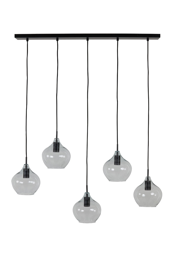 Contemporary 5-Light Pendant Lamp with Clear Glass Accents in Matte Black Finish