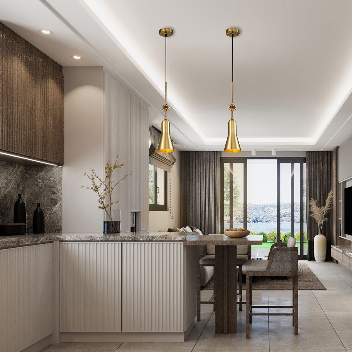Etoile 1lt Small Pendant - Aged Brass and Gold Leaf Aged Brass and Gold Leaf