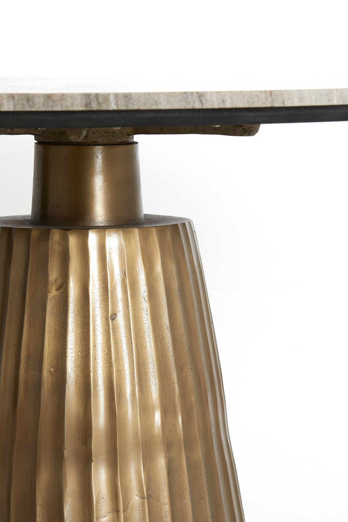 Round Marble Dining Table with Antique Bronze Base - Taupe Finish