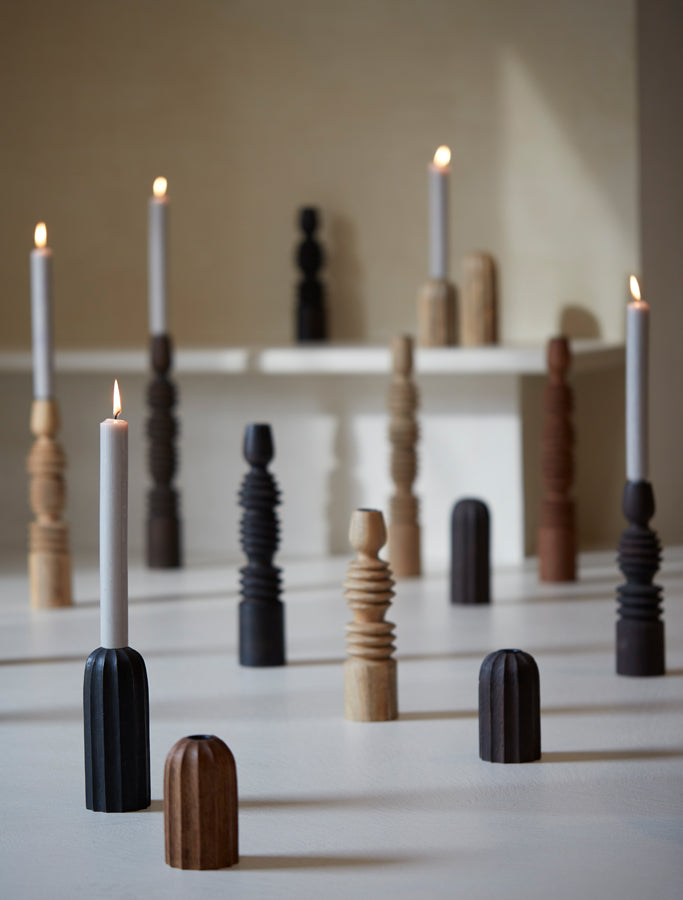 Elegant Wooden Candle Holder - Dark Brown, 18.5 cm