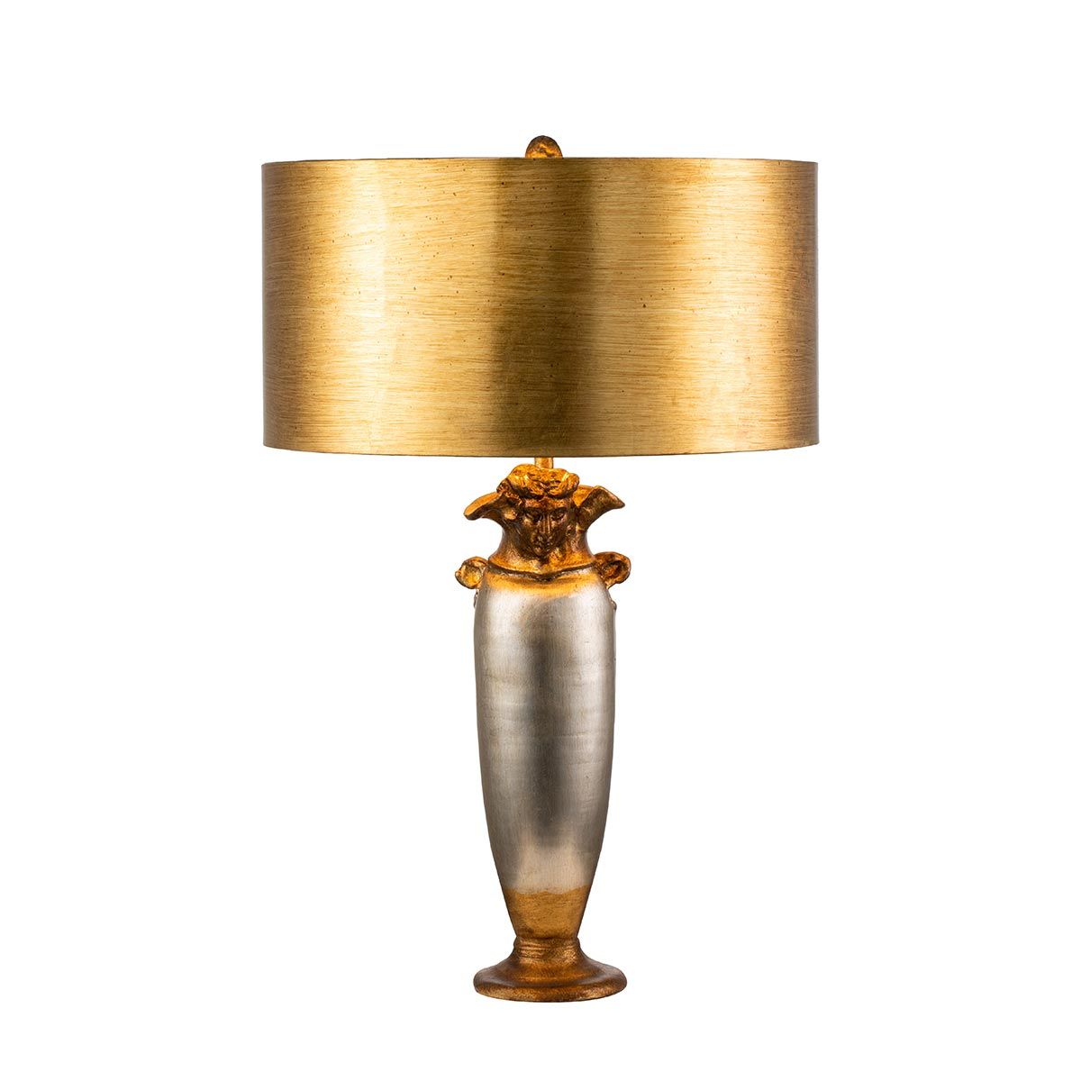Bienville Vintage-Inspired Table Lamp with Dual-Tone Metallic Finish and Oversized Drum Shade