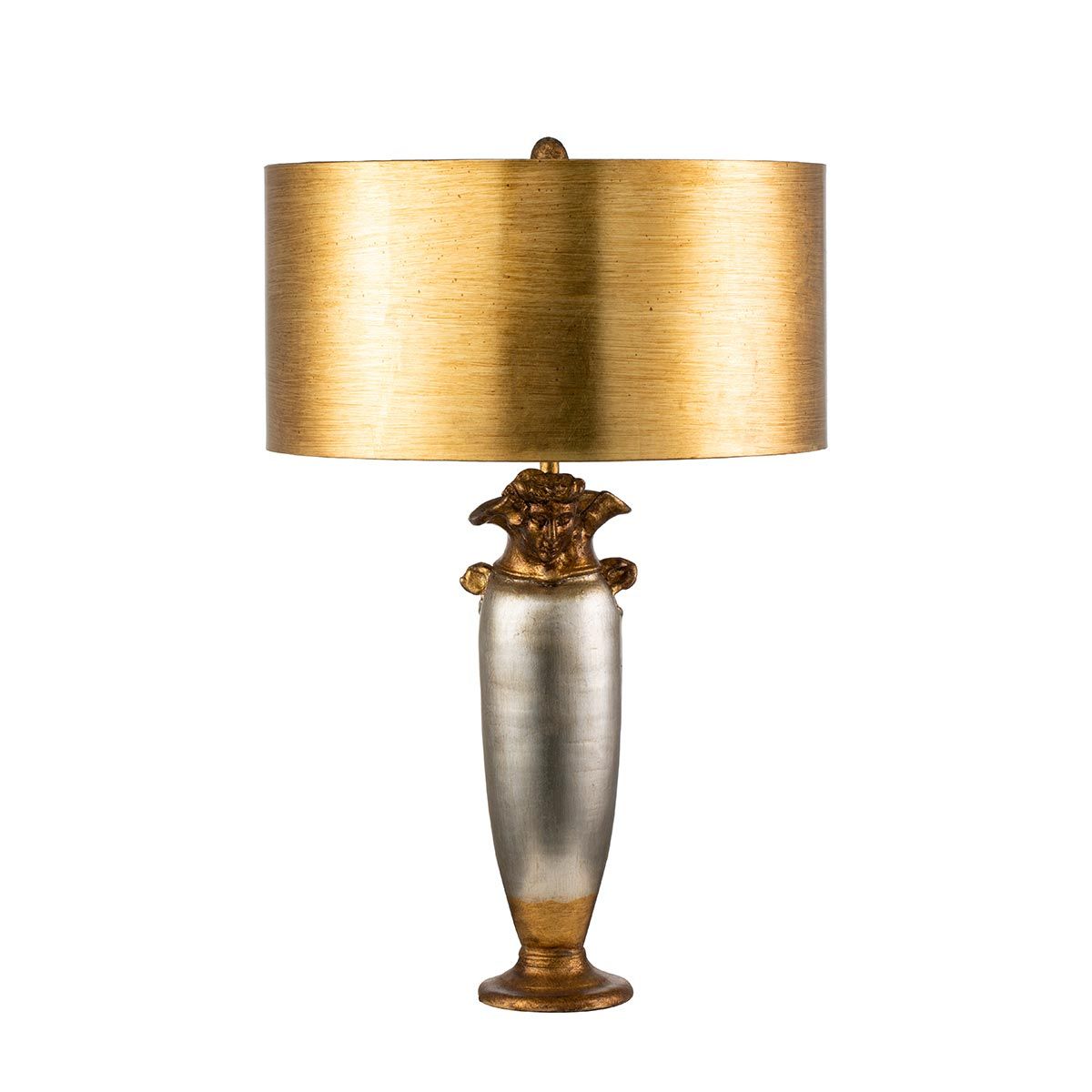 Bienville Vintage-Inspired Table Lamp with Dual-Tone Metallic Finish and Oversized Drum Shade