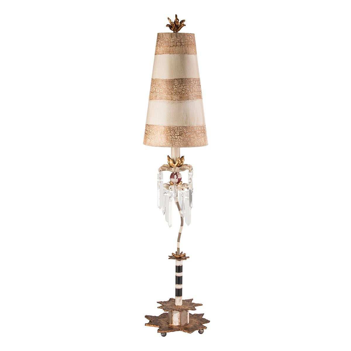 Zebra Luxe: Cream and Silver Designer Table Lamp with Crystal Accents