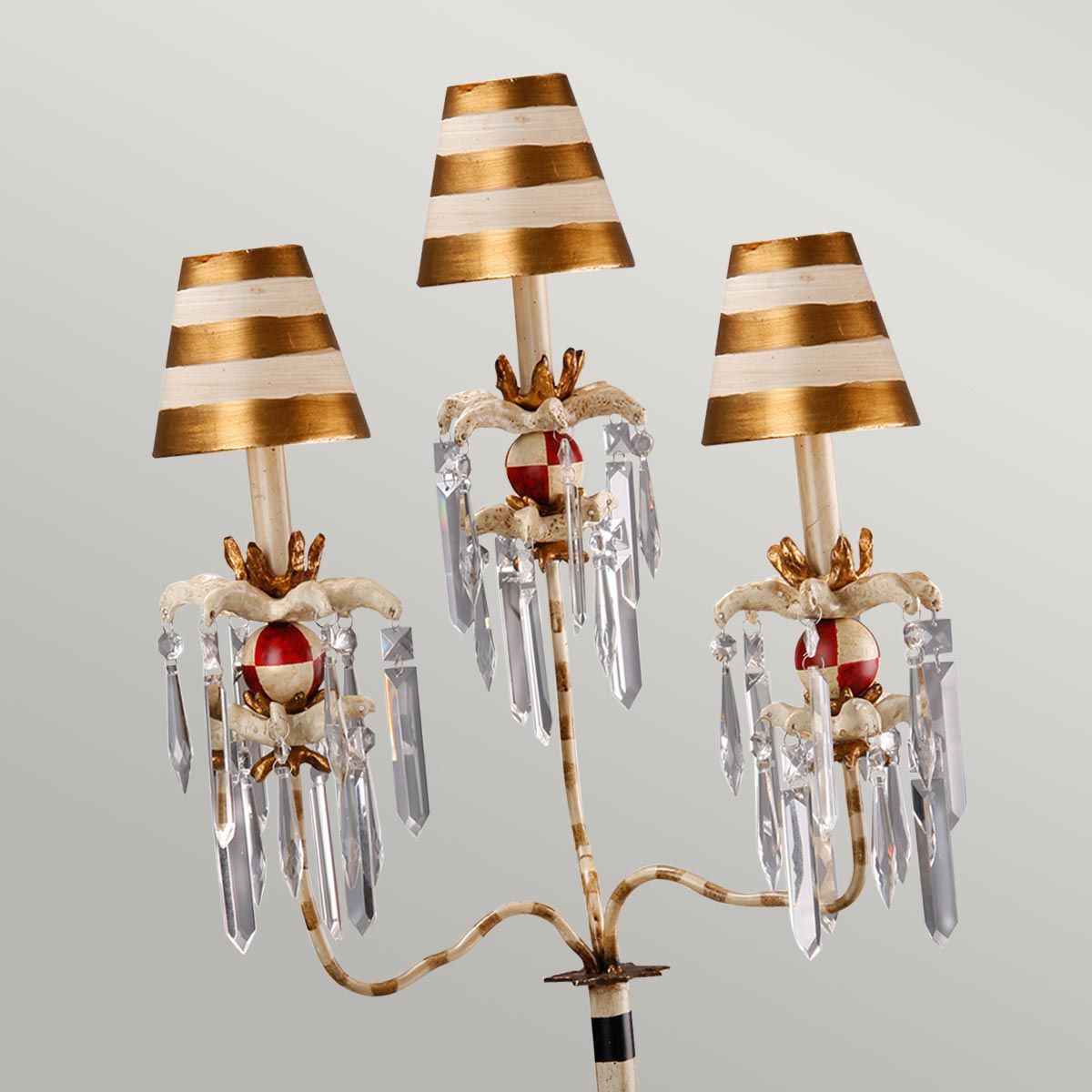 Elegance in Stripes: Birdland 3-Arm Table Lamp with Crystal Accents