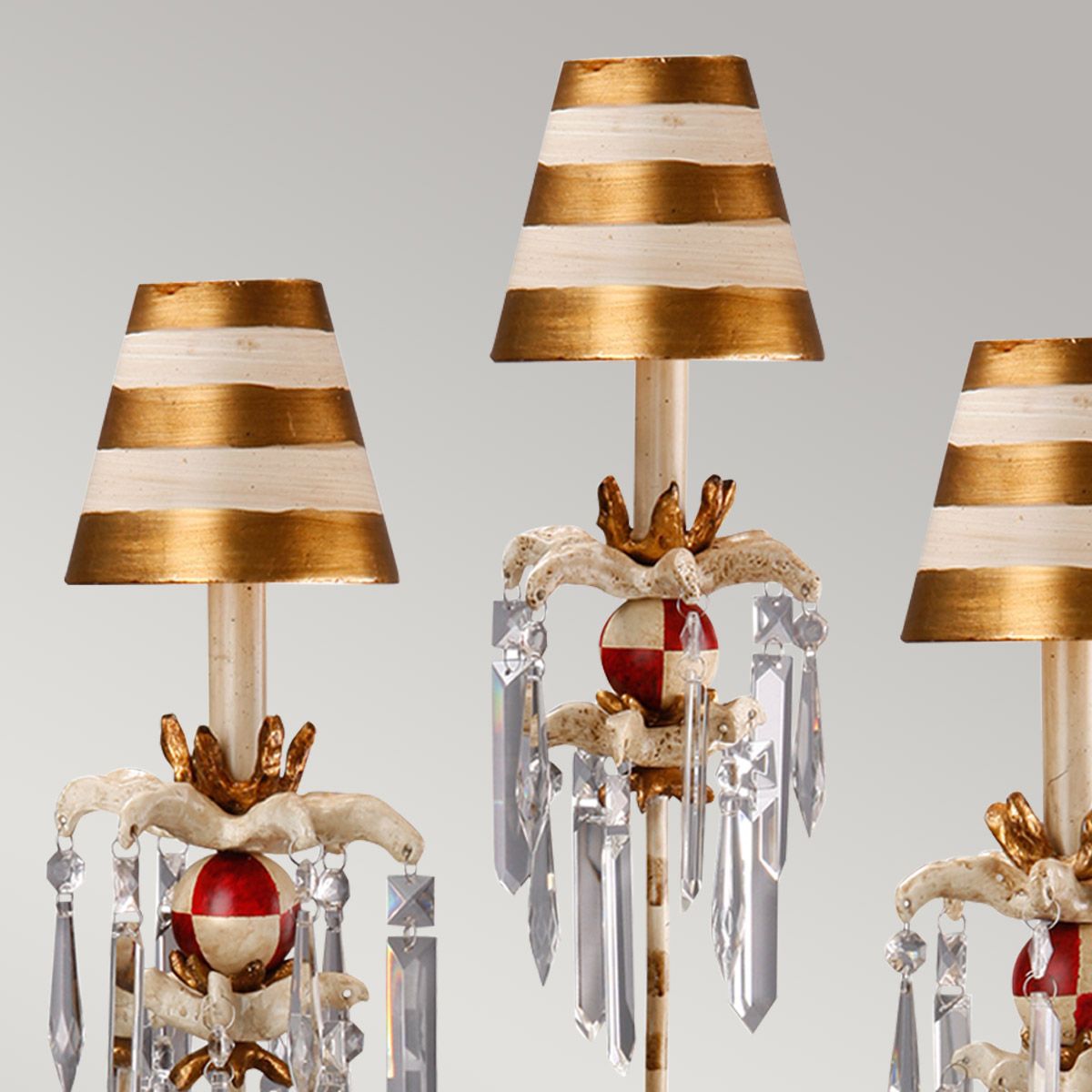Elegance in Stripes: Birdland 3-Arm Table Lamp with Crystal Accents