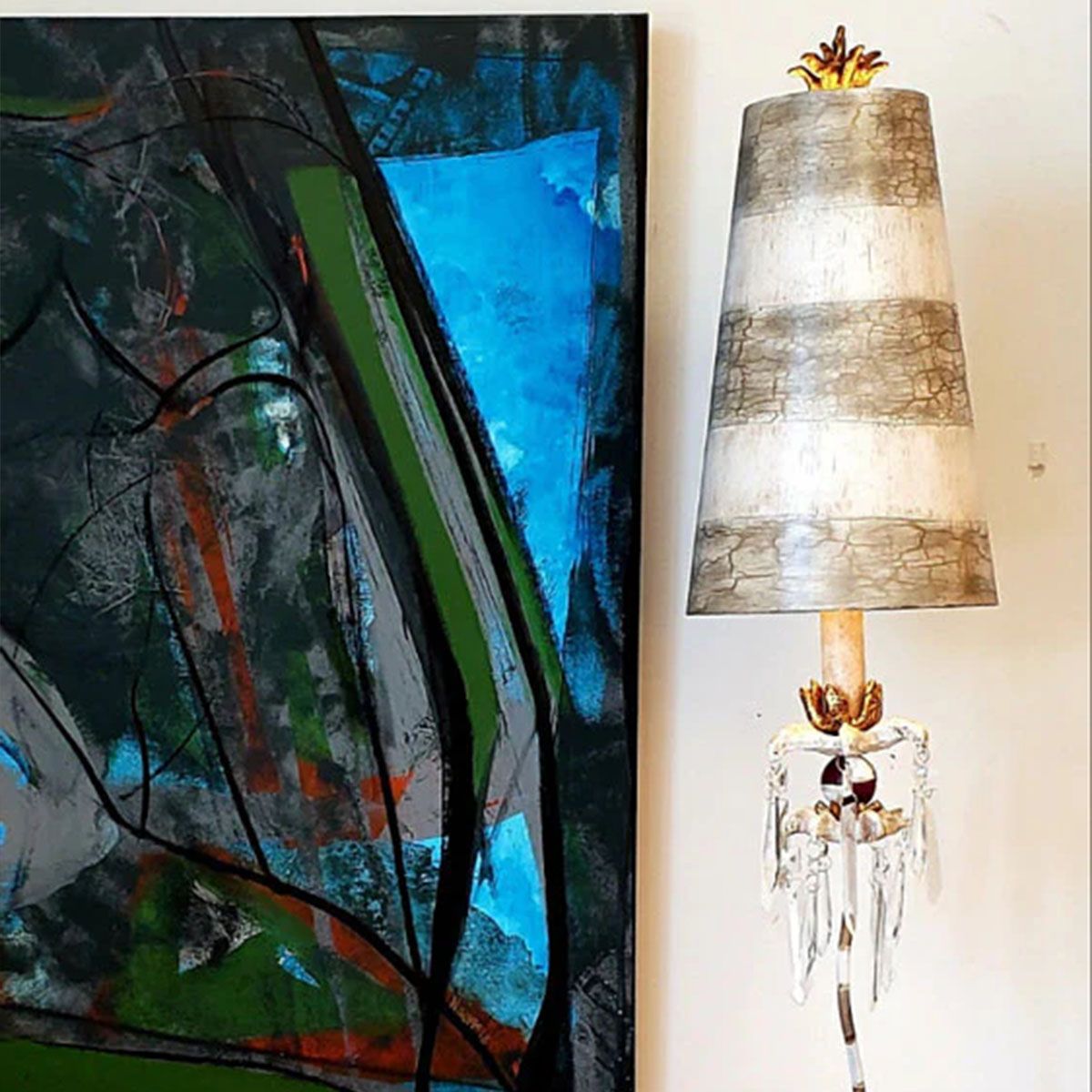 Zebra Luxe: Cream and Silver Designer Table Lamp with Crystal Accents