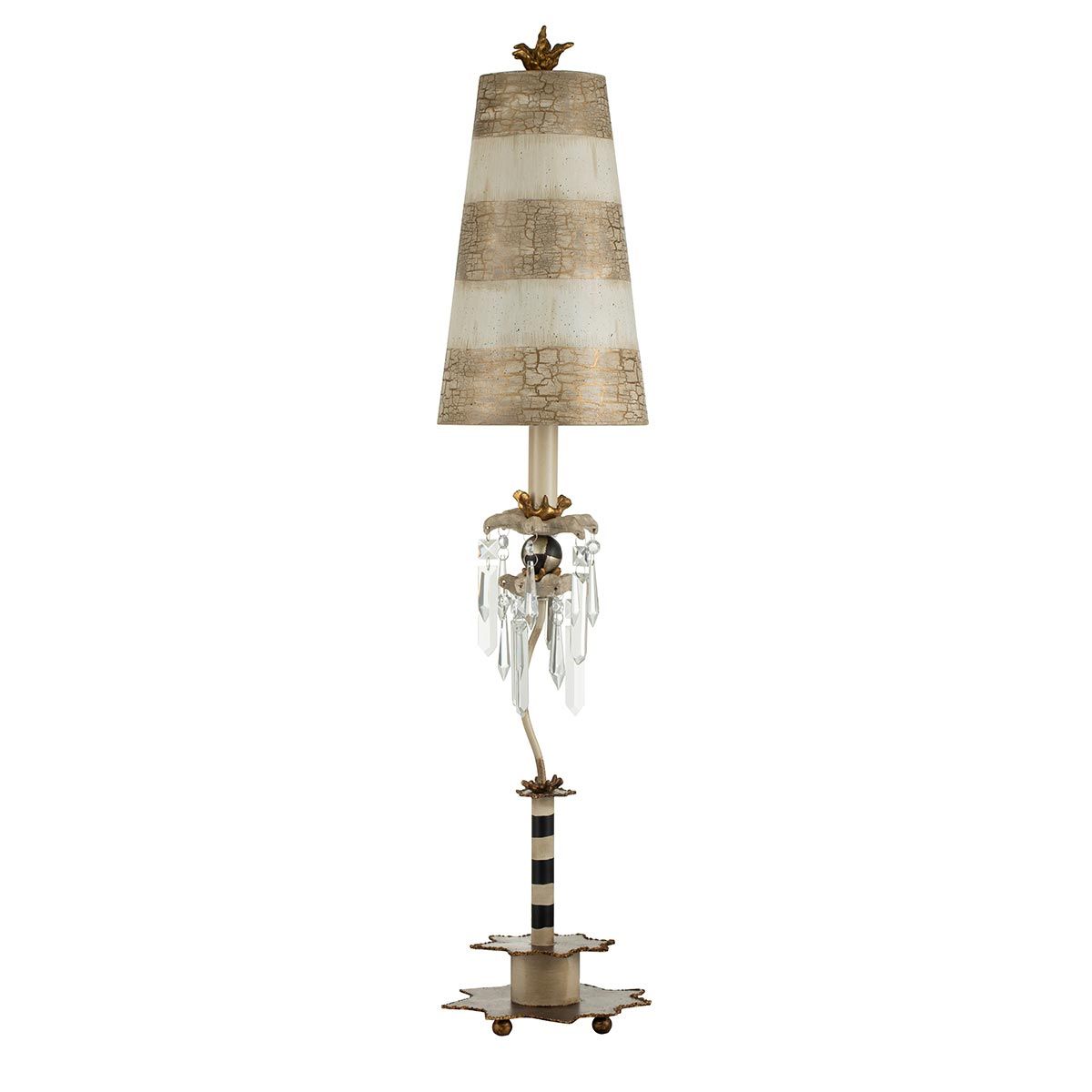Zebra Luxe: Cream and Silver Designer Table Lamp with Crystal Accents