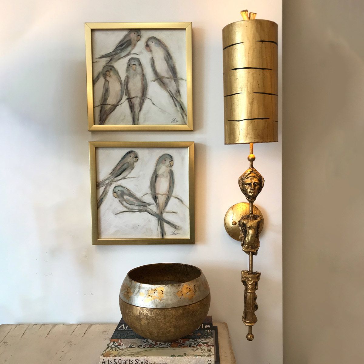Gothic Elegance Gold Leaf Cylinder Wall Sconce Light