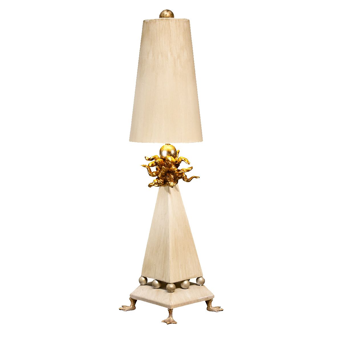 Leda Table Lamp with Cream Patina and Gold Leaf Accents - Shade Included