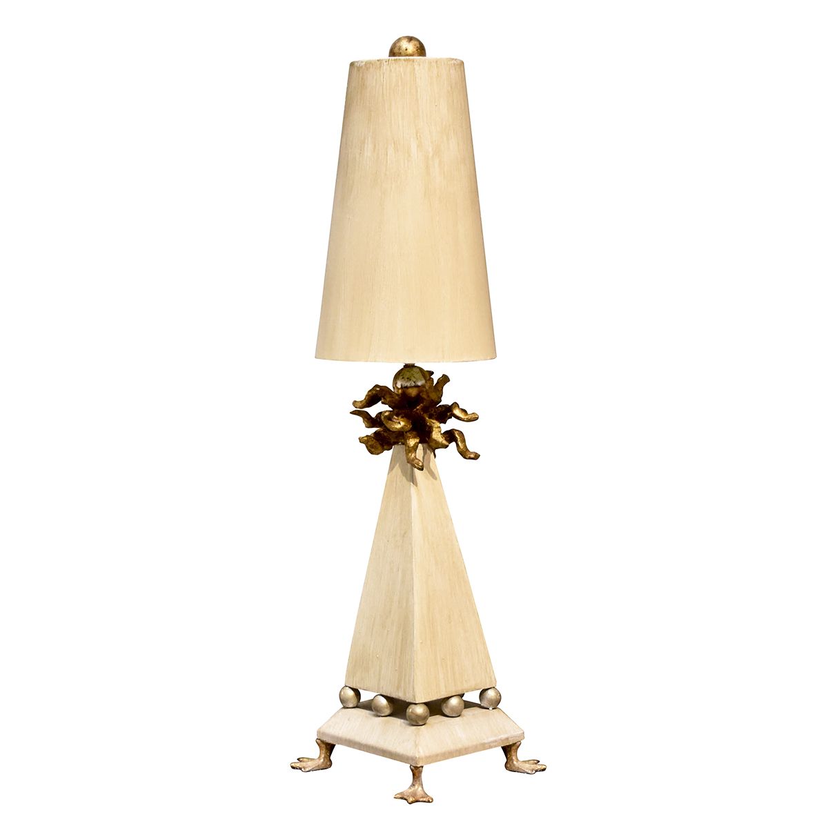 Leda Table Lamp with Cream Patina and Gold Leaf Accents - Shade Included