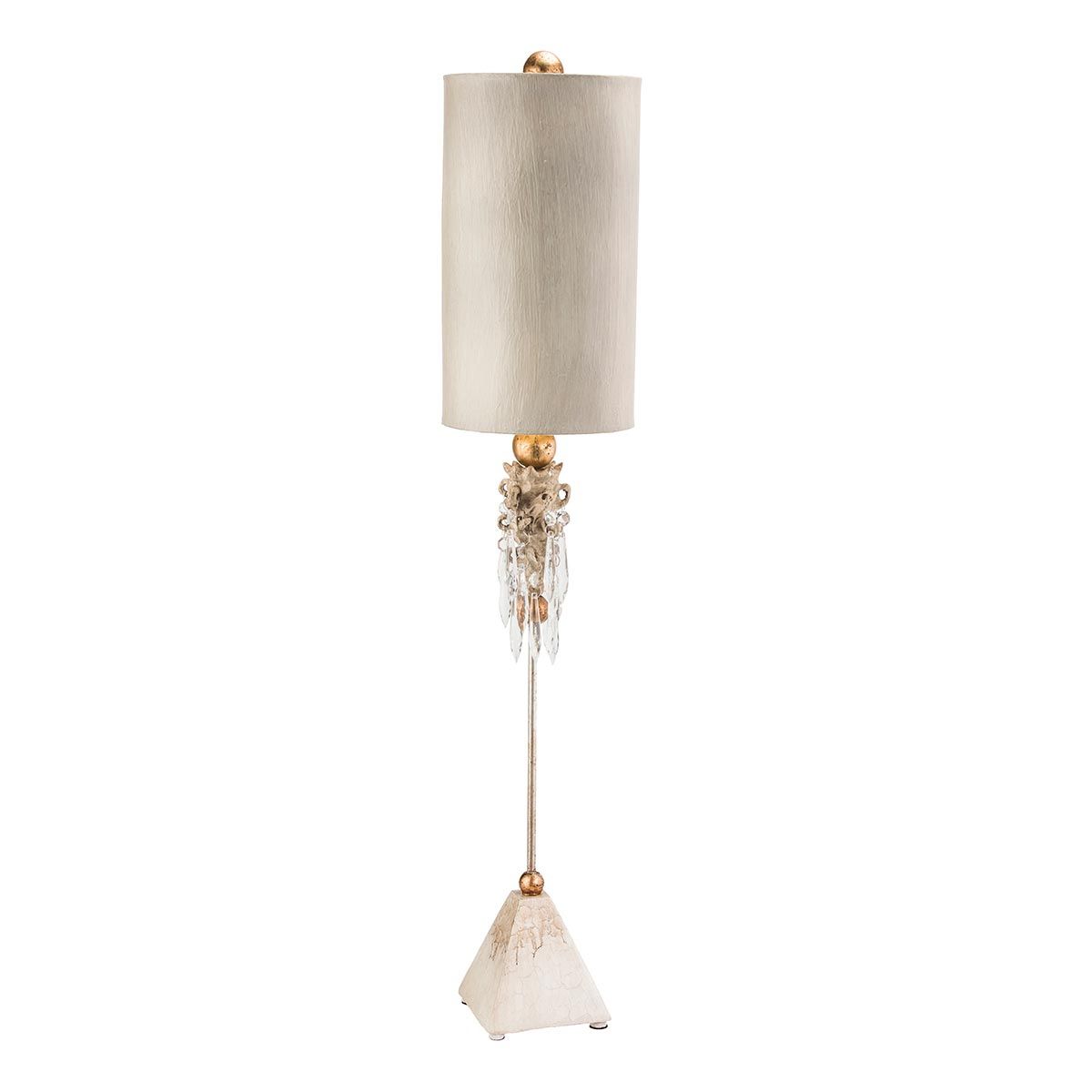 Madison Sculpted Steel Table Lamp with Crystal Accents and Putty Patina Shade