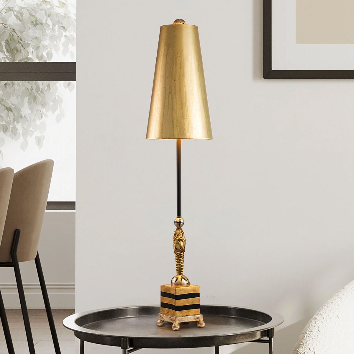 Luxura Noma Gold Leaf Table Lamp with Sculpted Palm Design