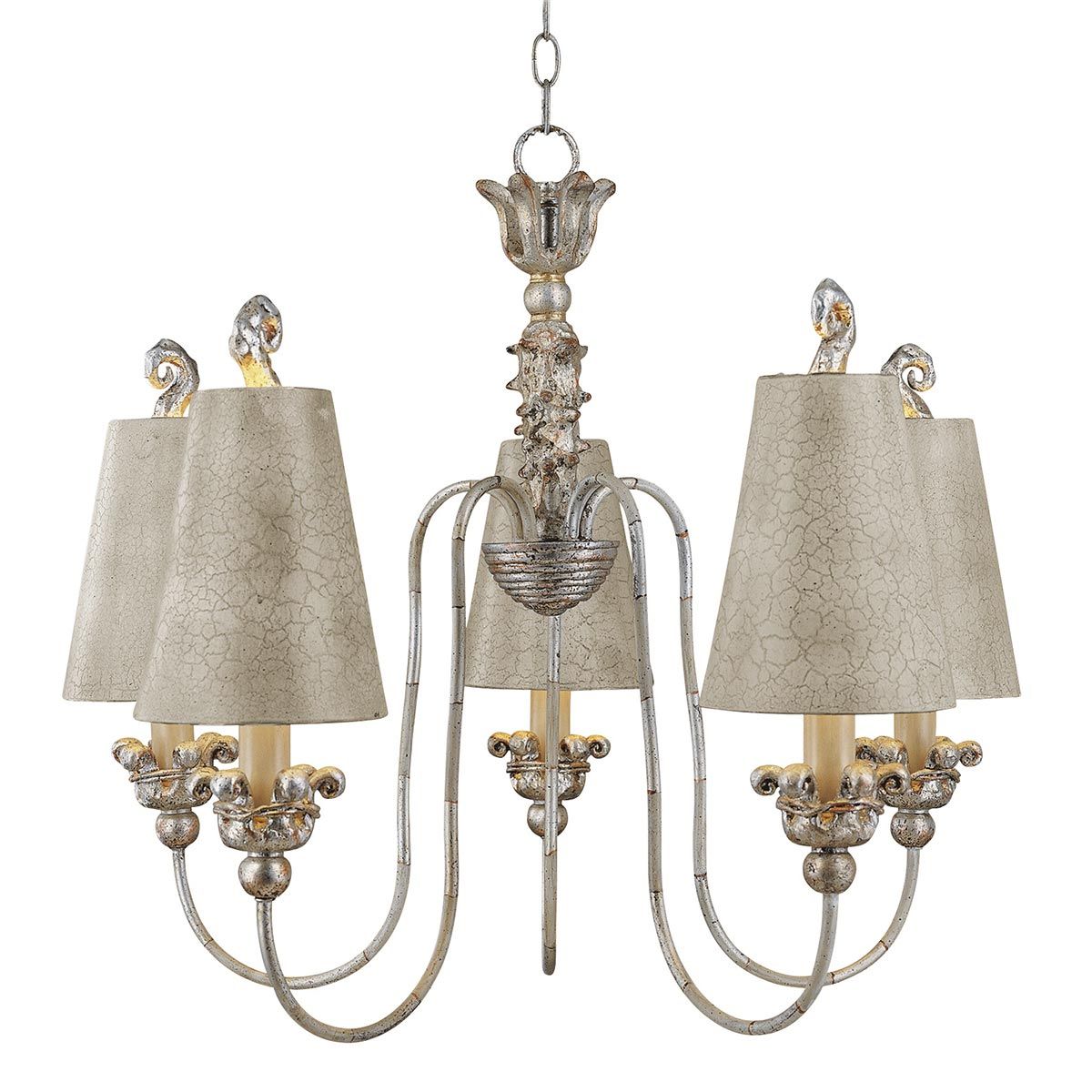Remi Ornate Gothic Chandelier in Silver with Ivory and Crackle Shades