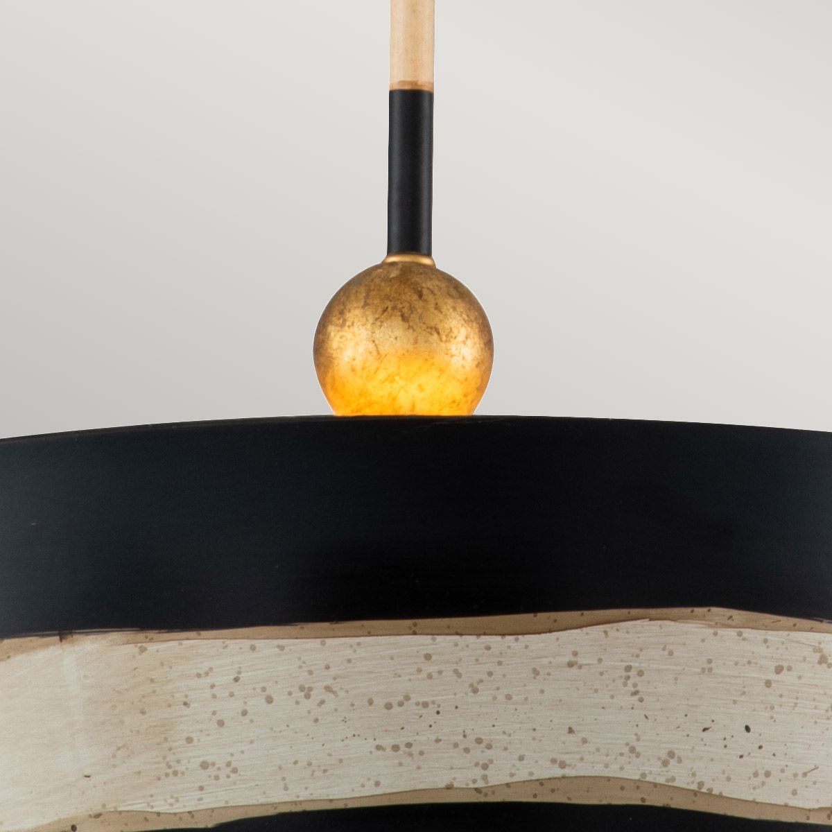 South Beach Black and Putty Striped Ceiling Pendant Lamp with Gold Palm Accents