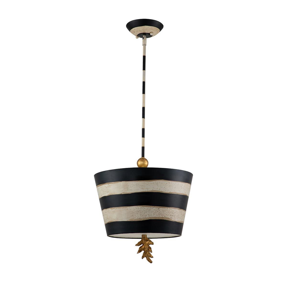 South Beach Black and Putty Striped Ceiling Pendant Lamp with Gold Palm Accents