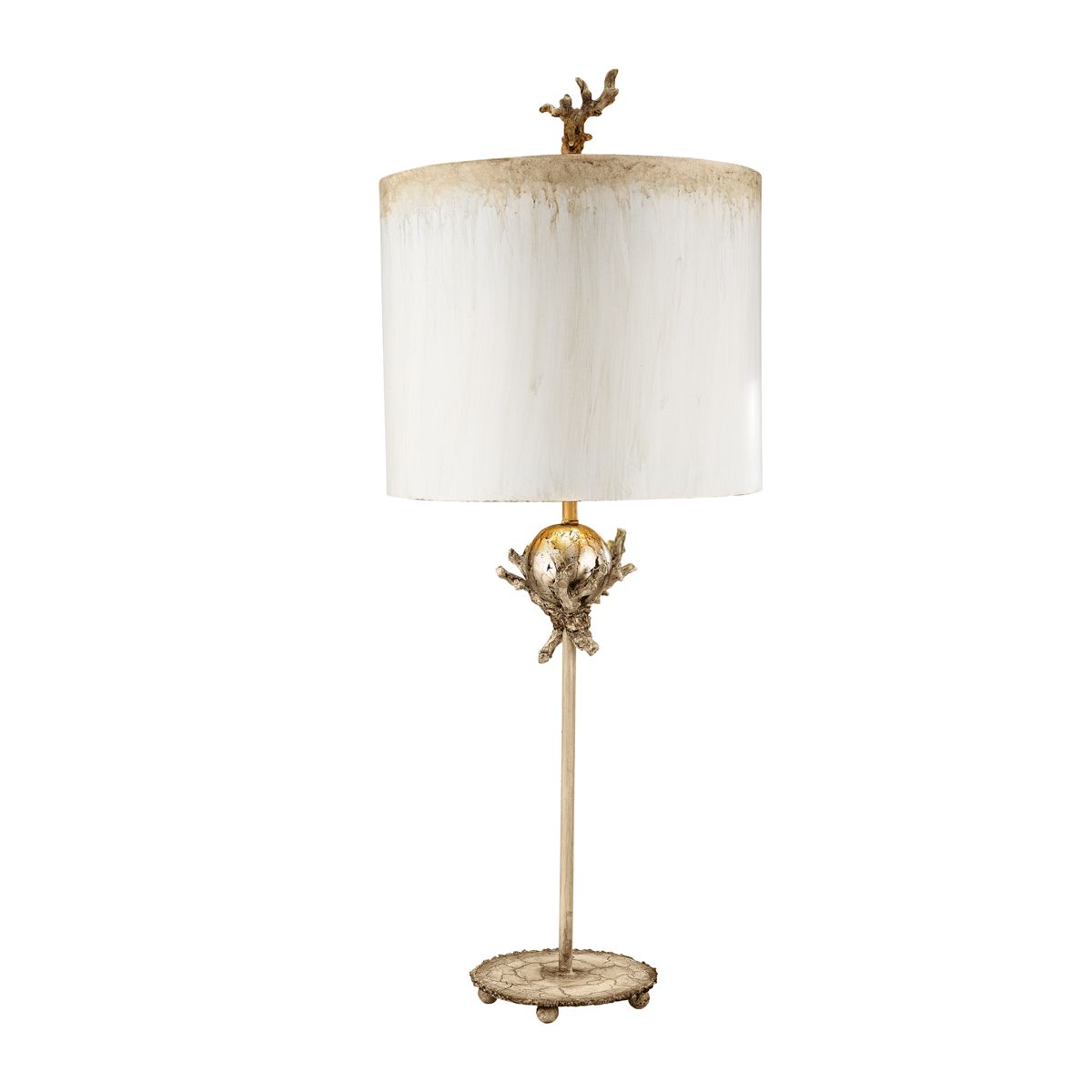 Putty Patina & Silver Leaf Table Lamp with Hand-Painted Trellis Design