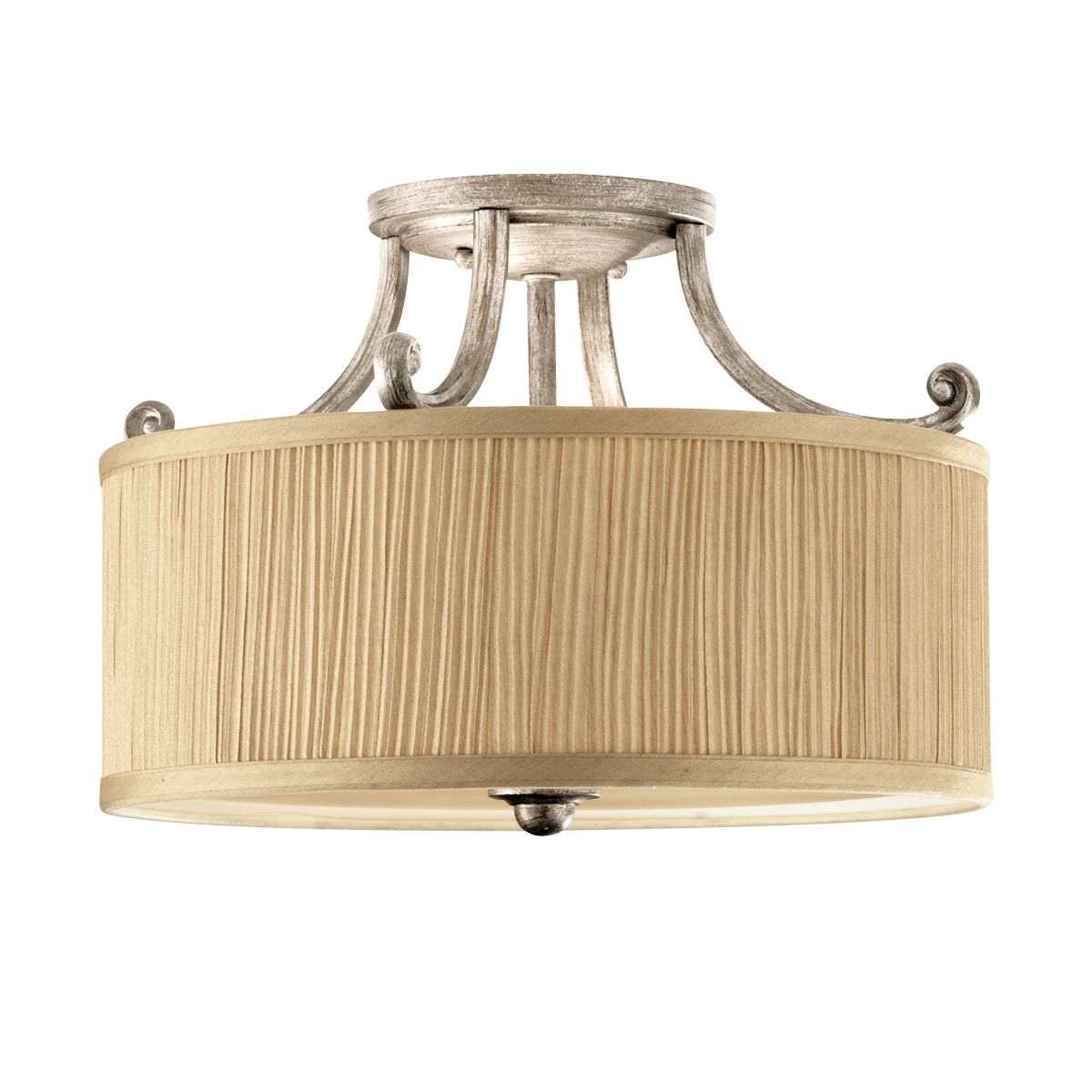 Elegant Semi-Flush Chandelier with Mushroom Pleated Shade in Brushed Silver Sand Finish