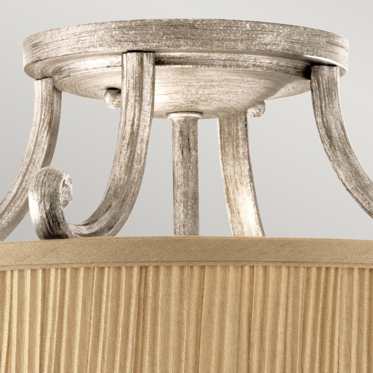 Elegant Semi-Flush Chandelier with Mushroom Pleated Shade in Brushed Silver Sand Finish