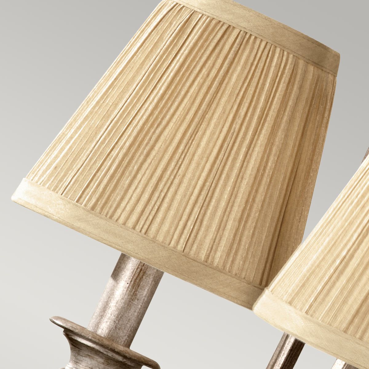 Exquisite Abbey Triple Chandelier in Hand-Brushed Ivory Silver Sand with Pleated Mushroom Shades