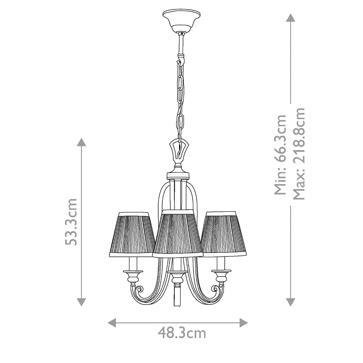 Exquisite Abbey Triple Chandelier in Hand-Brushed Ivory Silver Sand with Pleated Mushroom Shades